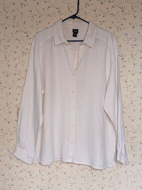 🤍 Eileen Fisher L Linen Top Classic Button-Down Shirt Oversized